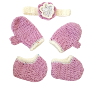 Πλεκτό Παιδικό Σετ Γάντια-Παπουτσάκια-Κορδέλα Μαλλιων! - κορίτσι, βρεφικά ρούχα, 1-2 ετών