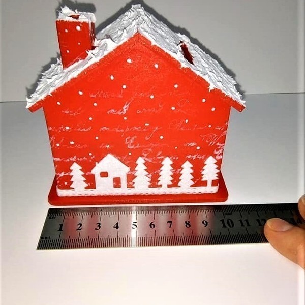 Ξύλινος κουμπαράς σε σχήμα σπιτάκι Μέγεθος 10,1x10x5,4 cm - ξύλο, σπίτι, χειροποίητα, κουμπαράδες, δώρα για παιδιά, διακοσμητικά, χριστουγεννιάτικα δώρα - 3
