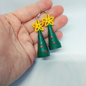 Σκουλαρίκι χριστουγενιατικο δέντρο φτιαγμένο με την τεχνική Quilling. - δώρο, κρεμαστά, μοδάτο, χριστουγεννιάτικα δώρα, φθηνά - 3