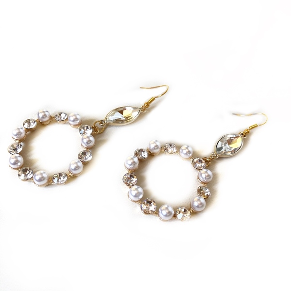 Pearls & strass earrings - κρύσταλλα, μακριά, κρεμαστά, με πέρλες, πέρλες - 3