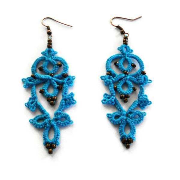 Boho blue lace σκουλαρίκια - γυαλί, μακριά, boho, κρεμαστά, γάντζος, φθηνά - 2