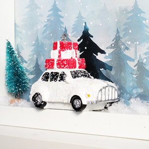Χριστουγεννιάτικο Κάδρo "Το χιονισμένο αμαξάκι φορτωμένο με δώρα" - ξύλο, χειροποίητα, διακοσμητικά, χριστουγεννιάτικα δώρα, δέντρο - 2