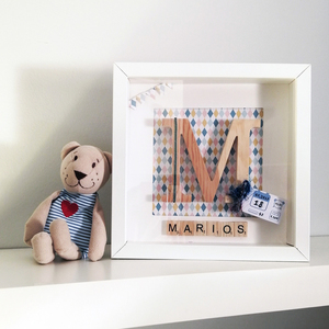 Παιδικό καδράκι με ξύλινο μονόγραμμα & σκραμπλ γράμματα με το όνομά του-της|Μάριος|Παιδικό Δωμάτιο - όνομα - μονόγραμμα, δώρα για παιδιά, δώρα γενεθλίων, δώρο γέννησης, προσωποποιημένα, ενθύμια γέννησης - 5