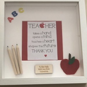 Κάδρο "for my teacher" - ύφασμα, ξύλο, γυαλί, μοναδικό, πίνακες & κάδρα, δώρο, σχολικό, χειροποίητα, δώρα για δασκάλες, παιδικά κάδρα - 4