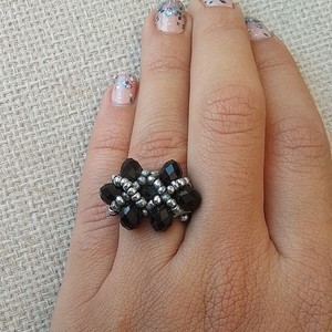 δαχτυλίδι μαύρο-ασημί με κρύσταλλα swarovski - swarovski, χάντρες, σταθερά, μεγάλα, φθηνά - 3