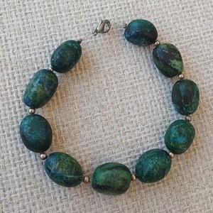 βραχιόλι σκούρο πράσινο από ημιπολύτιμο λίθο - ημιπολύτιμες πέτρες, χάντρες - 3