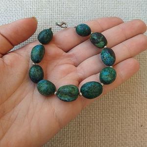 βραχιόλι σκούρο πράσινο από ημιπολύτιμο λίθο - ημιπολύτιμες πέτρες, χάντρες - 4