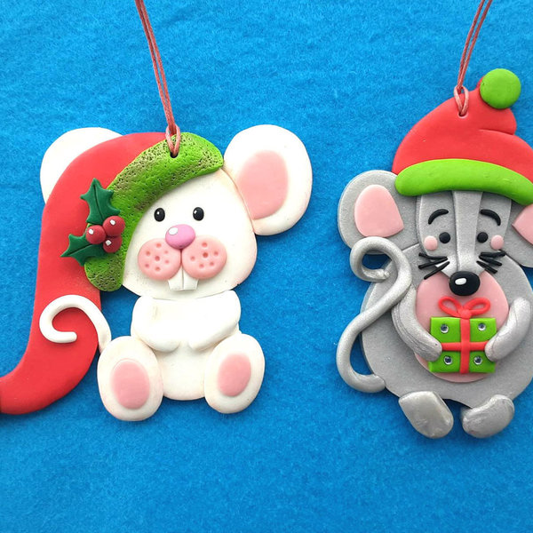 Στολίδι δέντρου ποντικάκι με σκουφί - διακόσμηση, χειροποίητα, χριστουγεννιάτικο, στολίδια - 2