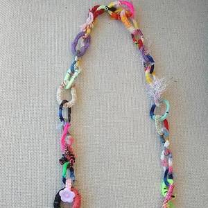 κολιέ μακρύ hippie έθνικ αλυσίδα πολύχρωμη από ύφασμα και κλωστές - ύφασμα, γυναικεία, μακριά, boho - 5