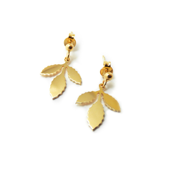 " Oak leaf earrings " Χειροποίητα επίχρυσα-επάργυρα σκουλαρίκια με φύλλα βελανιδιάς! - επιχρυσωμένα, επάργυρα, φύλλο, καρφωτά, μικρά