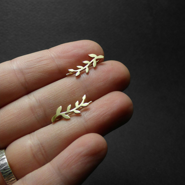 " Fern leaf earrings " Χειροποίητα επίχρυσα-επάργυρα σκουλαρίκια με φύλλα Φτέρης! - ασήμι, επιχρυσωμένα, επάργυρα, φύλλο, μικρά - 4