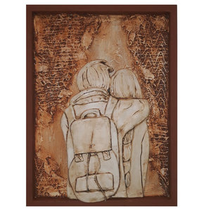 Πίνακας από πηλό "Νεαρό ζευγάρι" - πίνακες & κάδρα, πηλός, χειροποίητα, πρωτότυπα δώρα