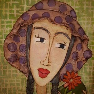 Πίνακας από πηλό "Γυναικεία φιγούρα με λουλούδι" - πίνακες & κάδρα, πηλός, χειροποίητα, πρωτότυπα δώρα - 2