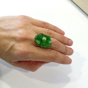 Δαχτυλίδι με πράσινες χάντρες - ημιπολύτιμες πέτρες, χειροποίητα, μεγάλα, αυξομειούμενα, φθηνά - 3