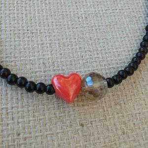 κολιέ κοντό μαύρο με καρδιά και κρύσταλλο αγίου Βαλεντίνου - καρδιά, swarovski, κοντά, δώρα αγίου βαλεντίνου, φθηνά - 4