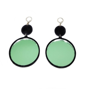 Σκουλαρίκια από plexiglass, με κυκλικό ανοιχτό πράσινο καθρέφτη - μακριά, κρεμαστά, faux bijoux