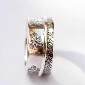 Ασημένιο δαχτυλίδι spinner με σχέδια - statement, ασήμι, vintage, ασήμι 925, minimal, μικρά, boho, ethnic, σταθερά - 2