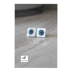 Καρφωτά σκουλαρίκια μπλε μάτια τετράγωνα λευκά από Ελληνικό μάρμαρο - χειροποίητα, πέτρες, μαμά, καρφωτά, ατσάλι - 3