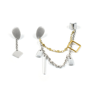 Σκουλαρίκια ασύμμετρα με κρεμαστά στοιχεία και επιχρυσωμένη αλυσίδα - ορείχαλκος, επάργυρα, μακριά, κρεμαστά, faux bijoux