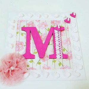 καδράκι με μονόγραμμα για το παιδικό δωμάτιο 'pink square with flower' για κορίτσι! - πίνακες & κάδρα, κορίτσι, όνομα - μονόγραμμα, δώρα για βάπτιση, δώρα γενεθλίων, προσωποποιημένα, παιδικά κάδρα - 4