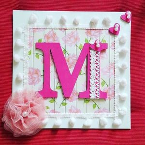 καδράκι με μονόγραμμα για το παιδικό δωμάτιο 'pink square with flower' για κορίτσι! - πίνακες & κάδρα, κορίτσι, όνομα - μονόγραμμα, δώρα για βάπτιση, δώρα γενεθλίων, προσωποποιημένα, παιδικά κάδρα - 5
