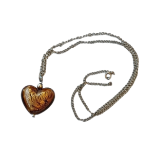 κολιέ καφέ καρδιά γυαλί μουράνο με αλυσίδα αγίου Βαλεντίνου - καρδιά, επάργυρα, χάντρες, κοντά, φθηνά