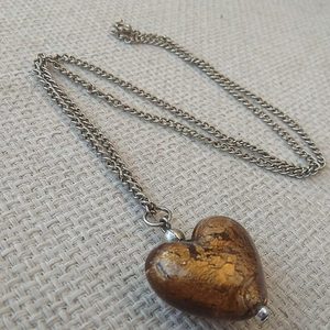 κολιέ καφέ καρδιά γυαλί μουράνο με αλυσίδα αγίου Βαλεντίνου - καρδιά, επάργυρα, χάντρες, κοντά, φθηνά - 2