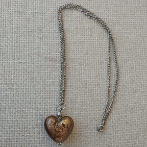 κολιέ καφέ καρδιά γυαλί μουράνο με αλυσίδα αγίου Βαλεντίνου - καρδιά, επάργυρα, χάντρες, κοντά, φθηνά - 3