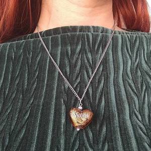 κολιέ καφέ καρδιά γυαλί μουράνο με αλυσίδα αγίου Βαλεντίνου - καρδιά, επάργυρα, χάντρες, κοντά, φθηνά - 4