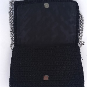 Μαύρη πλεκτή τσάντα bubble με ασημί λάμψεις - ώμου, πλεκτές τσάντες, μικρές - 3