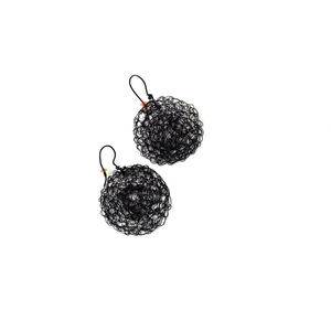 Σκουλαρίκια wire crochet μαύρα - σύρμα, επάργυρα, χειροποίητα, μικρά, κρεμαστά, γάντζος, πλεκτά - 2