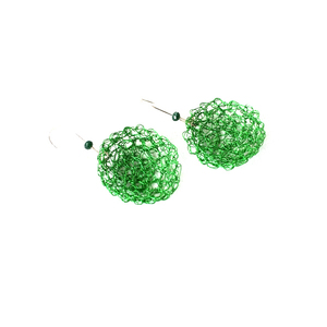 Σκουλαρίκια wire crochet, supa emerald II - ορείχαλκος, σύρμα, χειροποίητα, κρεμαστά, πλεκτά - 2