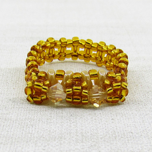 Δαχτυλίδι με χάντρες σε χρυσό χρώμα και κρύσταλλα Swarovski - swarovski, χειροποίητα, χάντρες, σταθερά, φθηνά - 3