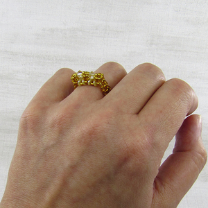 Δαχτυλίδι με χάντρες σε χρυσό χρώμα και κρύσταλλα Swarovski - swarovski, χειροποίητα, χάντρες, σταθερά, φθηνά - 5