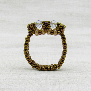 Δαχτυλίδι με χάντρες σε χάλκινο χρώμα και κρύσταλλα Swarovski - swarovski, χειροποίητα, χάντρες, σταθερά, φθηνά - 2