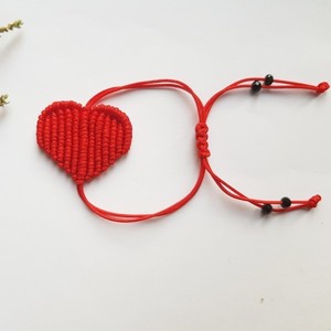 "Romantic Heart Bracelet"-Μίνιμαλ μακραμέ βραχιόλι - καρδιά, μακραμέ, κορδόνια, αυξομειούμενα - 3