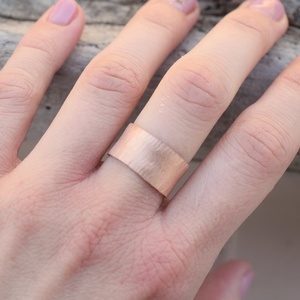 Ροζ επιχρυσωμένο φαρδύ δαχτυλίδι σφυρήλατο ασήμι 925 - ασήμι, επιχρυσωμένα, σταθερά, μεγάλα - 2