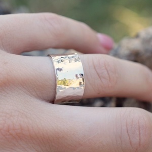 Σφυρήλατο φαρδύ δαχτυλίδι ανοιχτό ασήμι 925 - ασήμι, επάργυρα, boho, μεγάλα, αυξομειούμενα - 2