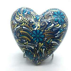 Διακοσμητικη καρδια με τεχνικη mandala - τσιμέντο, διακοσμητικά - 2