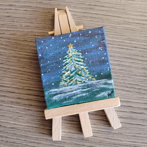 Χριστουγεννιάτικος μίνι πίνακας ζωγραφικής σε καβαλέτο. - πίνακες & κάδρα, διακόσμηση, διακοσμητικά, χριστουγεννιάτικα δώρα, δέντρο - 3