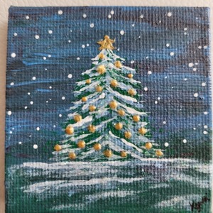 Χριστουγεννιάτικος μίνι πίνακας ζωγραφικής σε καβαλέτο. - πίνακες & κάδρα, διακόσμηση, διακοσμητικά, χριστουγεννιάτικα δώρα, δέντρο - 4