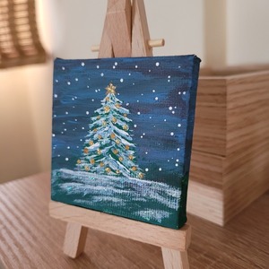 Χριστουγεννιάτικος μίνι πίνακας ζωγραφικής σε καβαλέτο. - πίνακες & κάδρα, διακόσμηση, διακοσμητικά, χριστουγεννιάτικα δώρα, δέντρο - 5