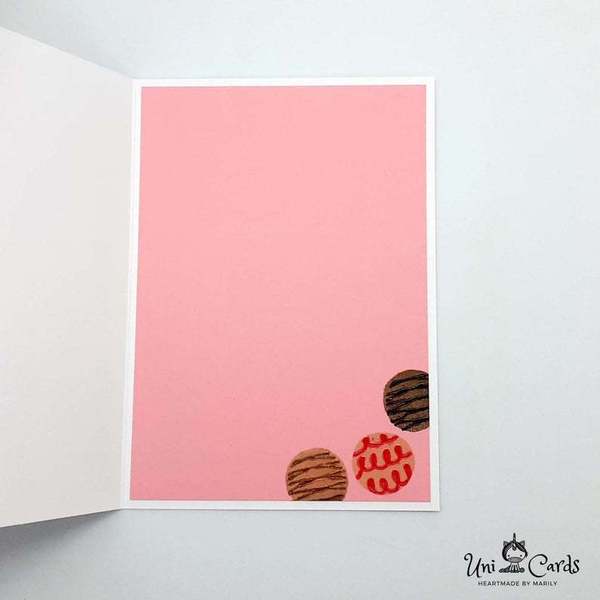 Ευχετήρια κάρτα (Γουρουνάκι που τρώει σοκολάτα) - γλυκά, κάρτα ευχών, ευχετήριες κάρτες - 4