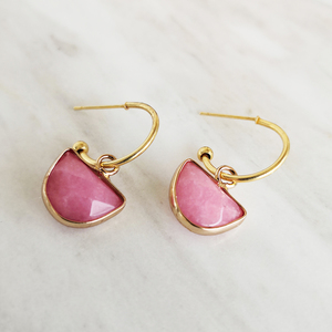 Σκουλαρίκια με pink quartz ημιπολύτιμο λίθο - σκουλαρίκια, πέτρες, minimal