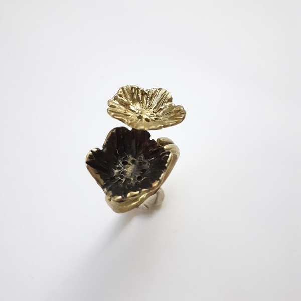 Vintage δαχτυλίδι με 2 λουλούδια από ορείχαλκο - vintage, ορείχαλκος, φλοράλ, λουλούδι, κοσμήματα, αυξομειούμενα - 3
