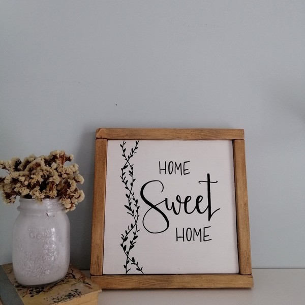 "Home sweet home" - Ξύλινη διακοσμητική πινακίδα για την είσοδο / το καθιστικό - ξύλο, πίνακες & κάδρα, ξύλινα διακοσμητικά - 2