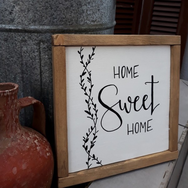 "Home sweet home" - Ξύλινη διακοσμητική πινακίδα για την είσοδο / το καθιστικό - ξύλο, πίνακες & κάδρα, ξύλινα διακοσμητικά - 3
