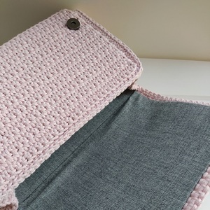 Πλεκτή τσάντα σε χρώμα ροζ πούδρας με βαμβακερό νήμα και κοκκάλινη αλυσίδα - ροζ, ώμου, πλεκτές τσάντες, μικρές, μικρές - 5