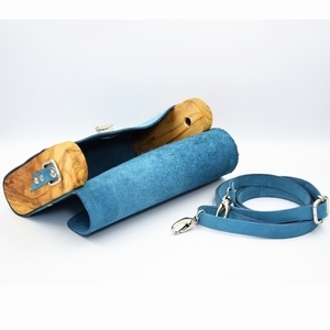 Μπλε τσάντα ώμου από ξύλο ελιάς και δέρμα - δέρμα, clutch, χειροποίητα - 3