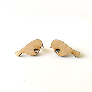 Σκουλαρίκια "Little birdy" - ξύλο, καρφωτά, μικρά, ζωάκια